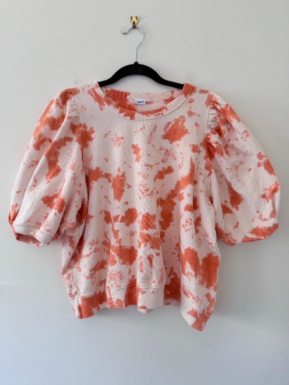 Claire V. Orange Tie Dye Puff Sleeve Sweatshirt Popover Sporty Cozy Unique XL